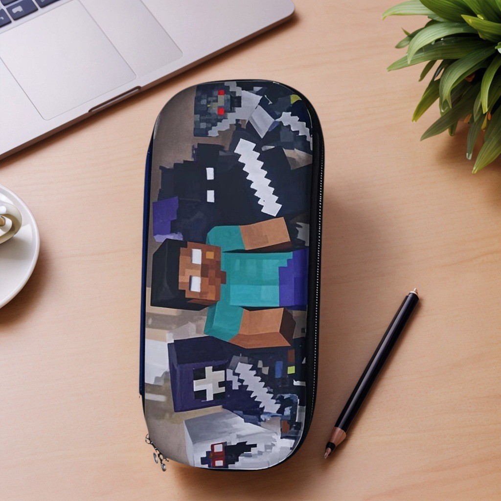 2025 Minecraft M Pencil Case Polyester Canvas Bút Trẻ Em Dung Tích Lớn Bút Chì Hoạt Hình Văn Phòng P