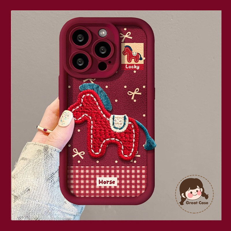 Năm Mới Màu Đỏ 3D Thêu Pony Vỏ Cho Moto Edge 60 50 Pro Neo Ultra Fusion Stylus G100 Pro G06 G05 G9 P