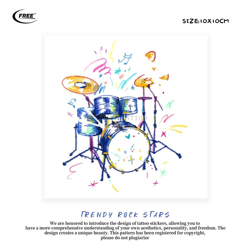 hình xăm 15 ngày hình xăm 15 ngày Trống Vẽ Tay Nhiều Màu Sắc Hình Xăm, Phong Cách Nhạc Rock Cool