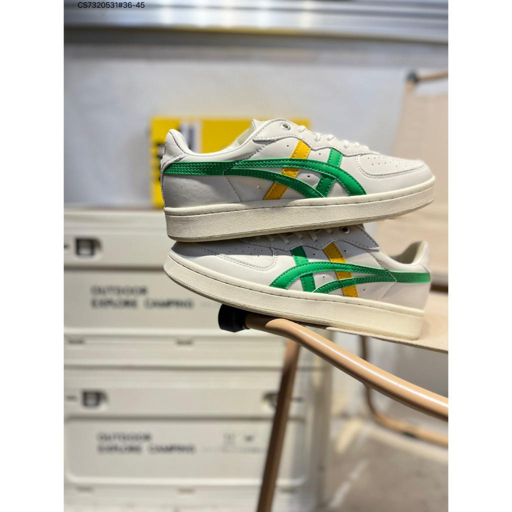 HKS1 Onitsuka Tiger GSM SD Giày thường ngày thoải mái Low-Top Giày hàng ngày Trắng Vàng Xanh Sọc I2E