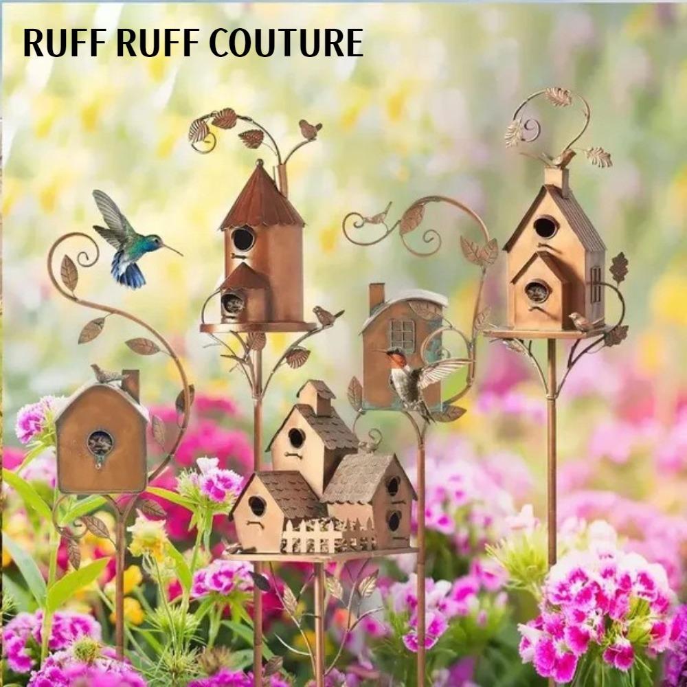RUFF RUFF CUFF COUTURE Nhà chim Vườn cọc, Kim loại cổ điển Sân ngoài trời cho chim ăn, Iron Art Craf