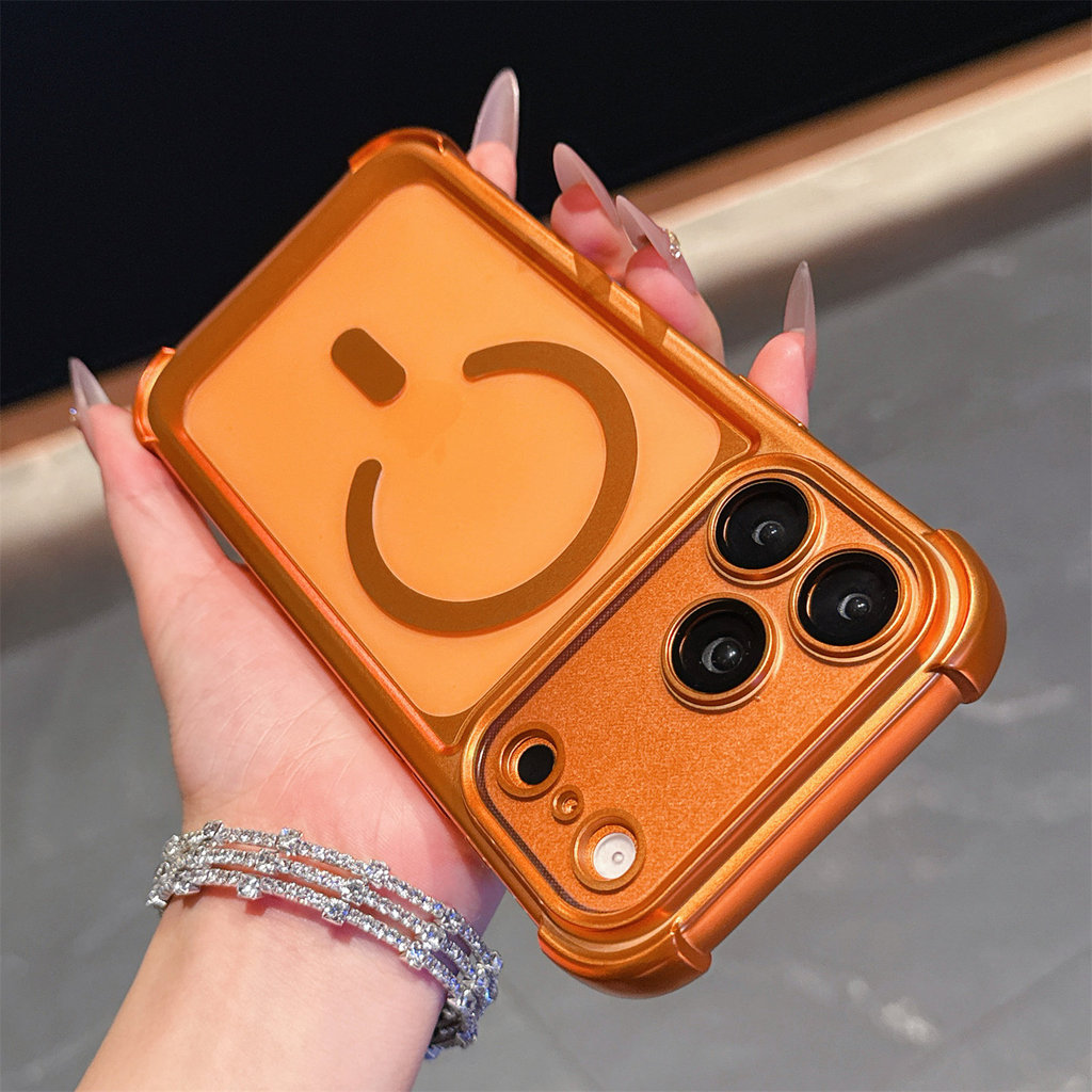 [Dành cho iPhone13-iPhone17 pro max] Túi khí bốn góc chống rơi trong suốt vỏ từ tính mờ Ống kính che