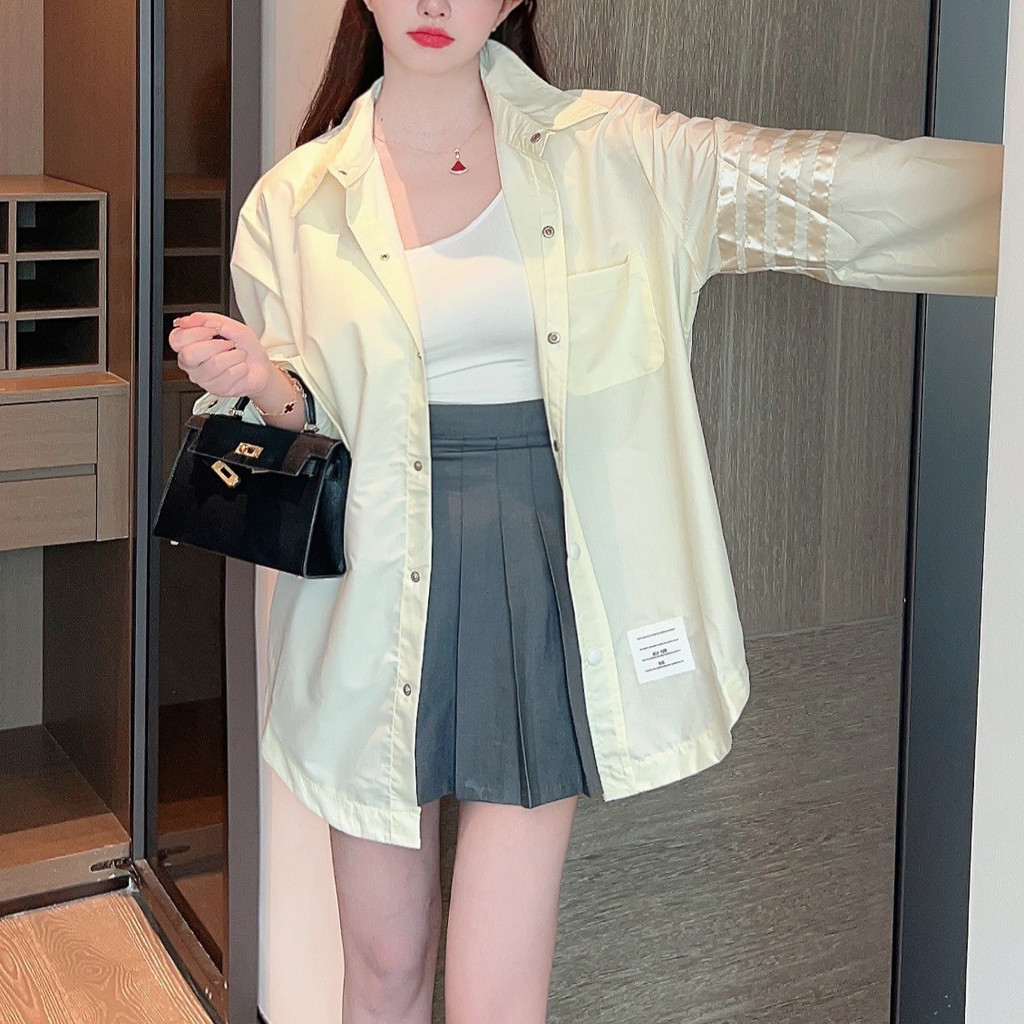 EYM7 Thom Browne Four Stripes Simple Sun Protection Solid Color Thin Sun Protection Shirt for Women2