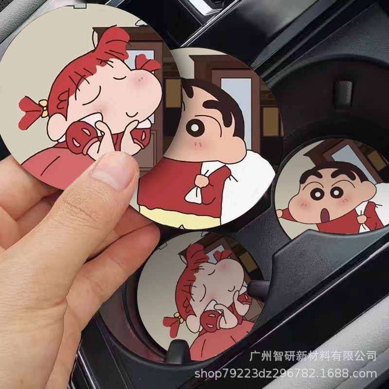 [Car Cartoon Coaster] Cute Crayon Xiaoxin Couple Car Coaster Car Cup Slot Storage Pad Car Interior D