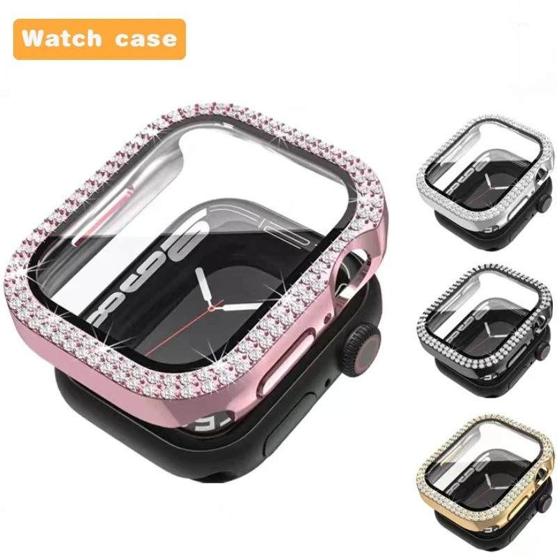 PC Full Cover Vỏ Bảo Vệ Cho Apple Watch Ultra 3 2 49mm Vỏ Ốp Lưng Kim Cương + Kính Cường Lực Cho App