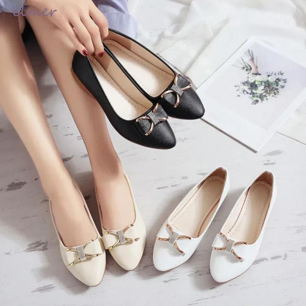 Giày ba lê thông thường ELMER, Giày đế mềm bằng kim cương giả dành cho nữ, Giày thuyền mũi nhọn chốn