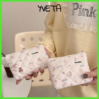 Ví đựng tiền xu YVETA, Ví đựng tiền xu bằng vải Cotton di động, Túi đựng tai nghe họa tiết hoa nhỏ tươi mát