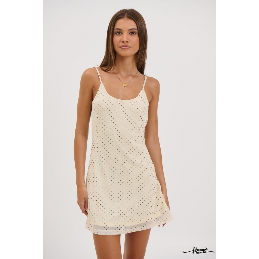 HANNIE House- Đầm không tay chấm bi màu be dành cho nữ mùa hè