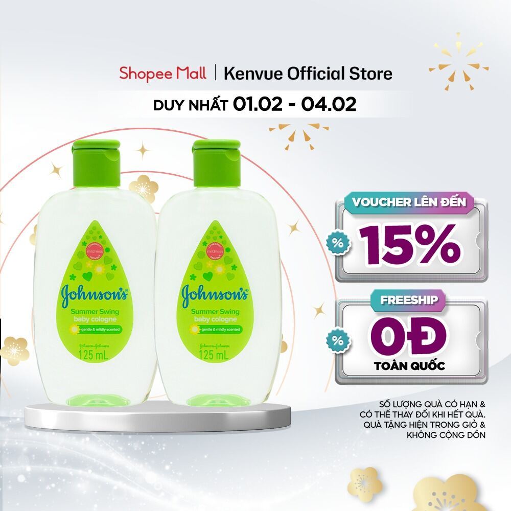 Combo 2 Chai Nước Hoa Cho Bé Johnson's Baby Cologne Hương Ngày Hè Summer Swing Baby Cologne 125ml
