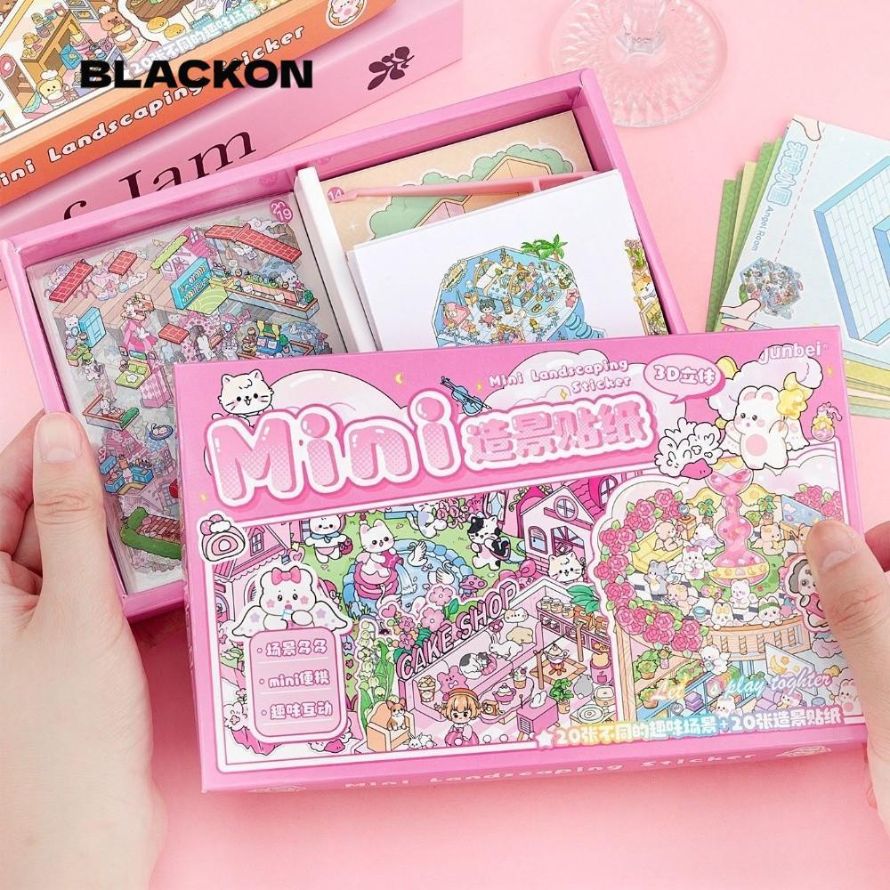 BLACKON Cabin Scene Pocket Sticker, Phim hoạt hình PET Phong cảnh Sticker Book, Dễ thương DIY Nhà th