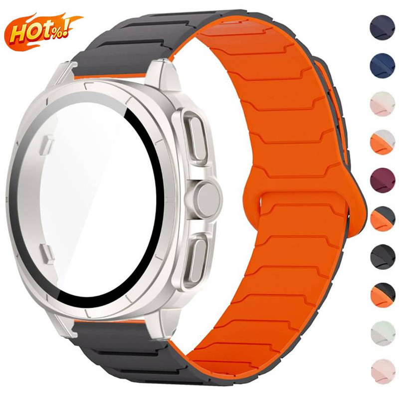 Dây đeo vòng từ tính bằng silicon + Vỏ kính cho Samsung Galaxy Watch 7 40mm 44mm Thay thế dây đeo cổ