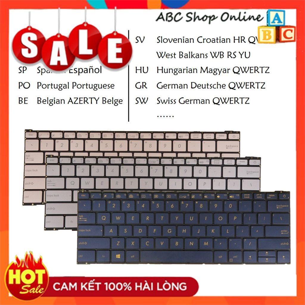 Bàn Phím Keyboard Laptop Asus ZenBook UX390U UX390UA UX390UA-DH51 UX390UAK UX390 UX390U UX390UA