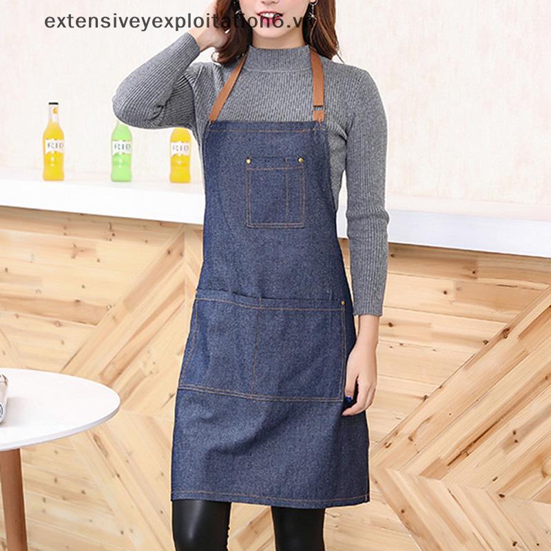 # expen # Adults Denim Blue Cooking Kitchen Restaurant Work Bib Apron Dress with Poet.