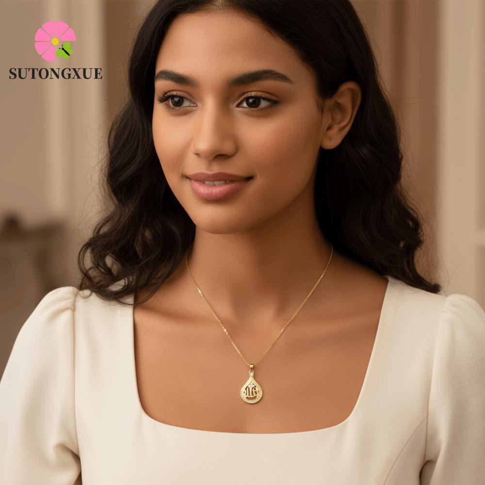 Vòng cổ SUTONGXUE thép không gỉ với biểu tượng Allah và kinh Quran dạng giọt nước, phù hợp để sử dụn