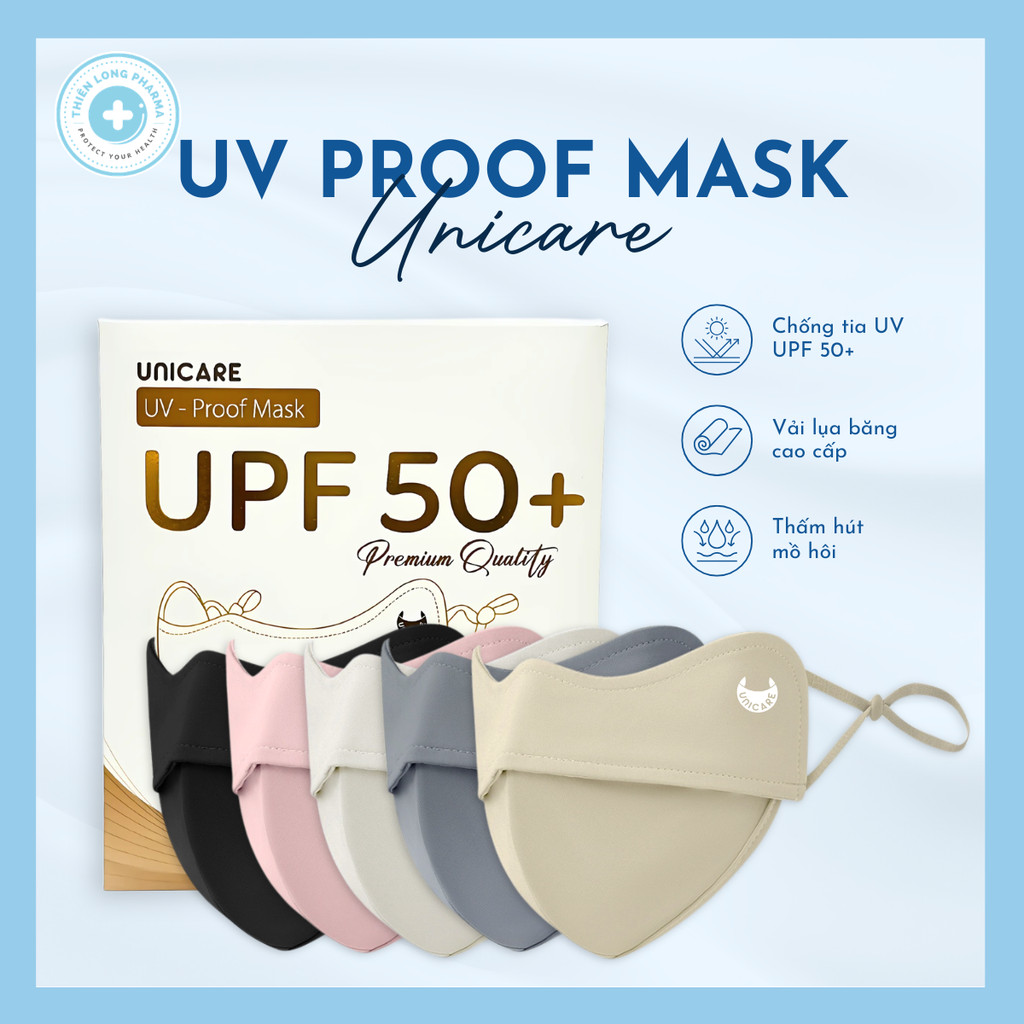 Khẩu trang chống tia UV- Proof Mask UNICARE chất vải lụa mềm mịn thoáng mát chống nắng hiệu quả