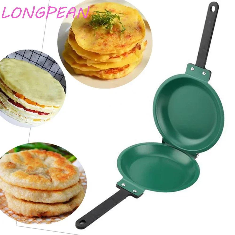 Chảo chiên hai mặt LONGPEAN, có tay cầm dài Chảo chiên lật có thể gập lại, Chảo trứng tròn chống dính Máy làm bánh nướng Ham