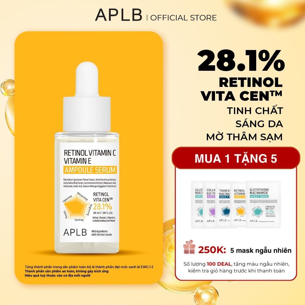 Serum Vitamin C Trắng Sáng Da 40ml APLB Retinol Vitamin C Vitamin E Ampoule Serum, Serum Retinol Trẻ Hoá Da