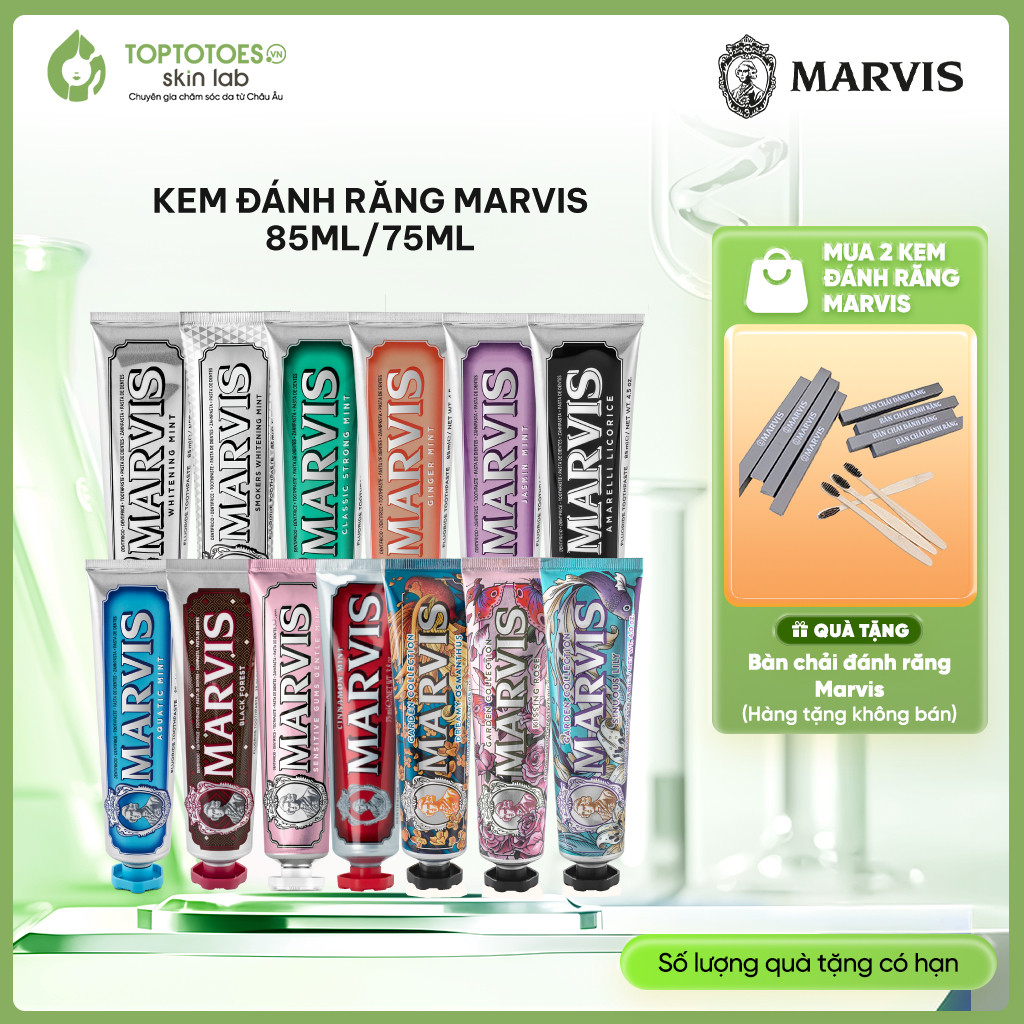 [HÀNG NHẬP KHẨU] Kem đánh răng Marvis làm trắng răng, loại bỏ mảng bám, cho răng chắc khỏe, hơi thở thơm mát 85ml/75ml