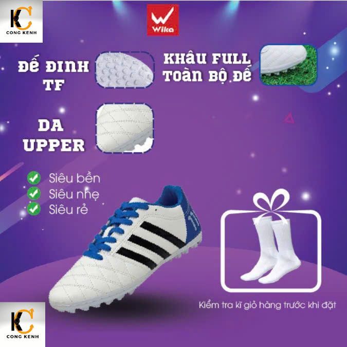 Giày Đá Bóng  Toni Kroos 11pro 3 Sọc Wika, Giày Bóng Đá Nam Nữ Trẻ Em Ba Sọc Sân Cỏ Nhân Tạo Chính H