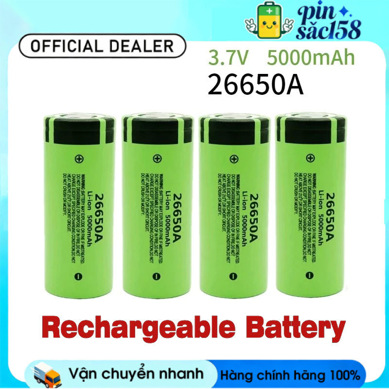 Pin sạc 26650 chính hãng, pin lithium ion 3.7V 5000mAh.