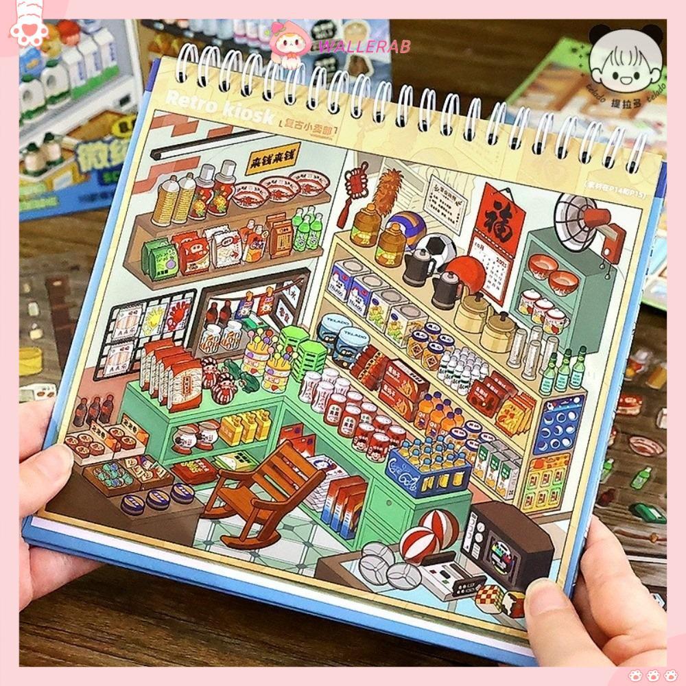 Nhãn dán phong cảnh WALLERAB, Nhãn dán cảnh cửa hàng cỡ lớn PET, 10 cảnh dễ thương 33 tờ Nhãn dán cả