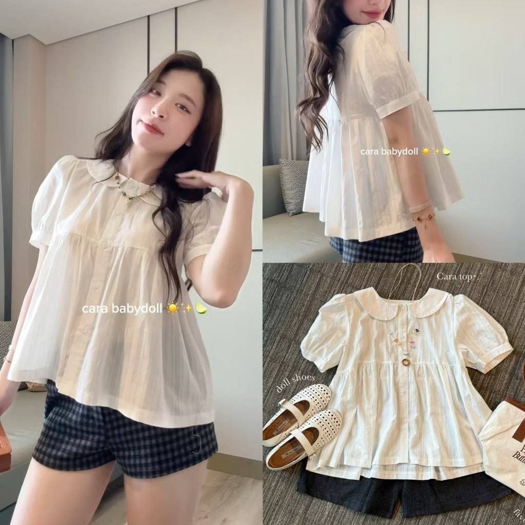 (ẢNH OLDSCHOOL) Áo babydoll cổ sen tay chuông CARA TOP M600