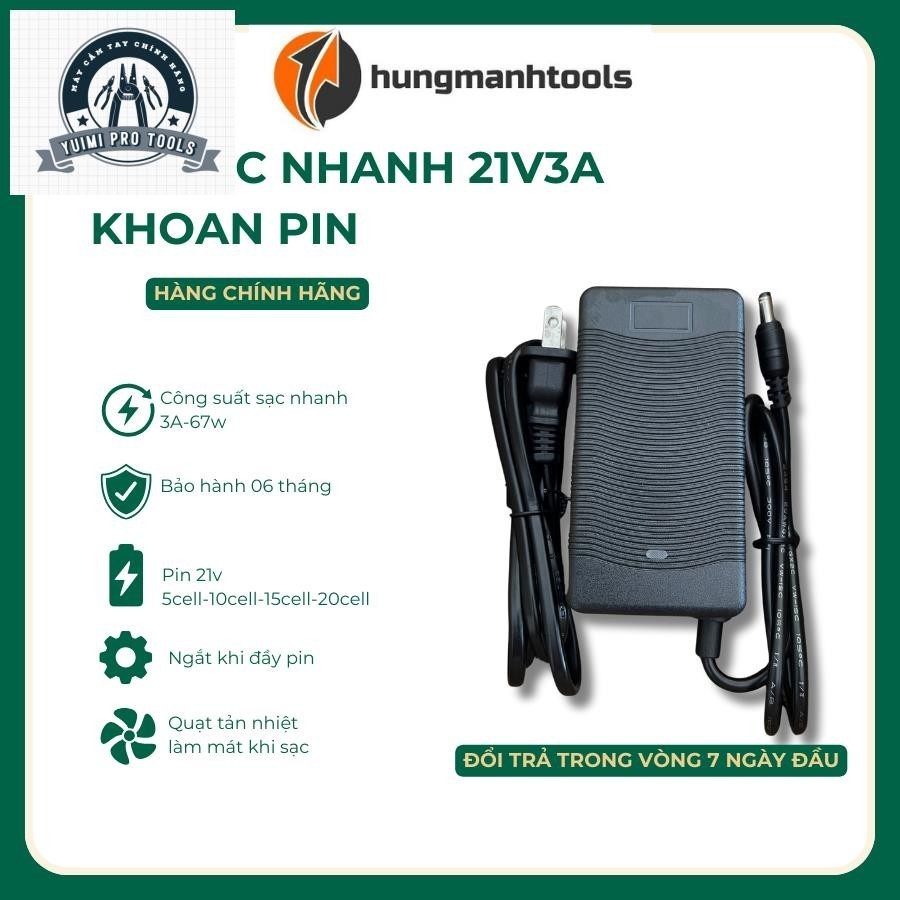 Sạc Pin 21V loại sạc nhanh có quạt tản nhiệt cho các dòng máy khoan pin 21v, Có đèn báo ngắt khi đầy