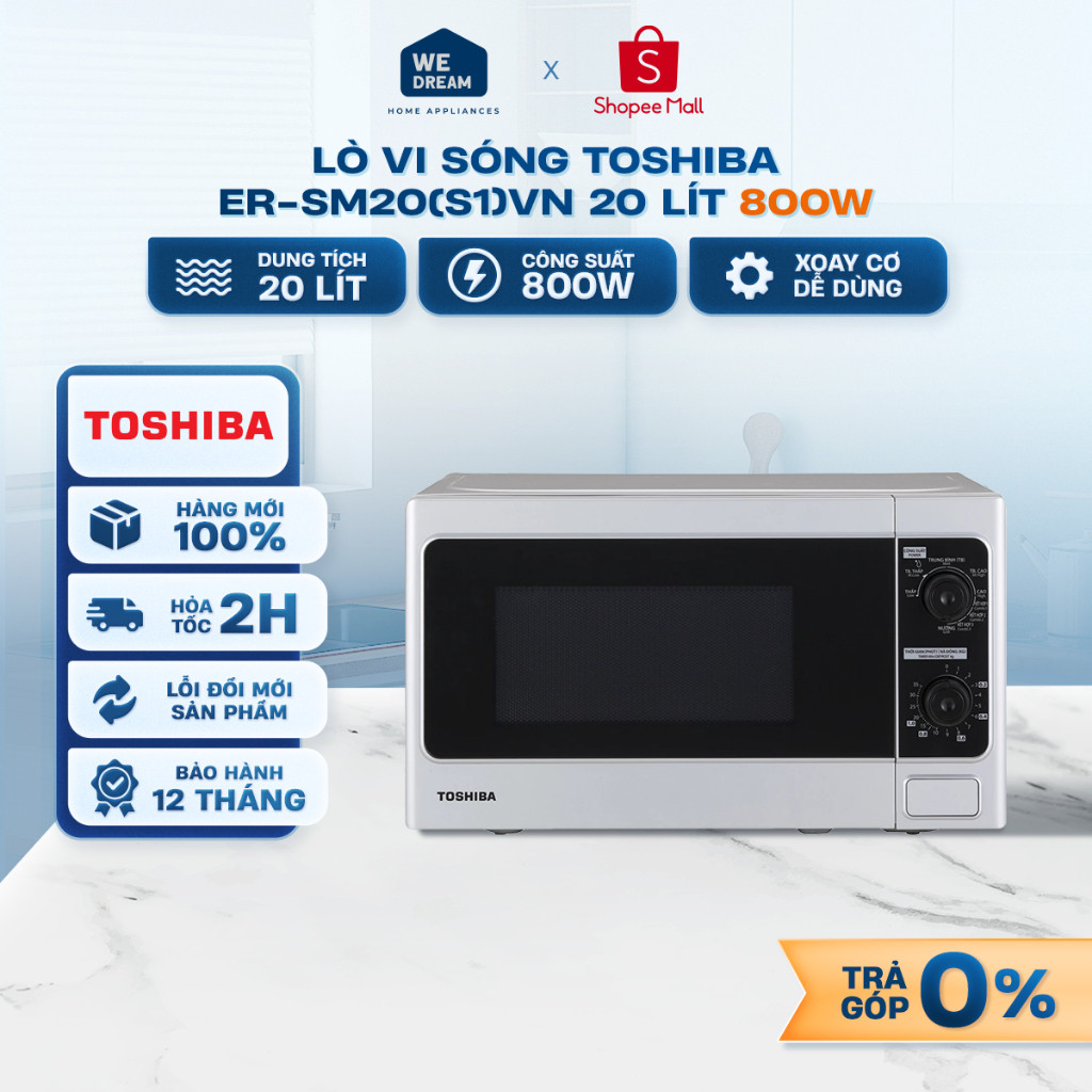 ER-SGM20(S1)VN - Lò Vi Sóng Toshiba 20 Lít ER-SGM20(S1)VN 800W - Hàng Chính Hãng, Mới 100%
