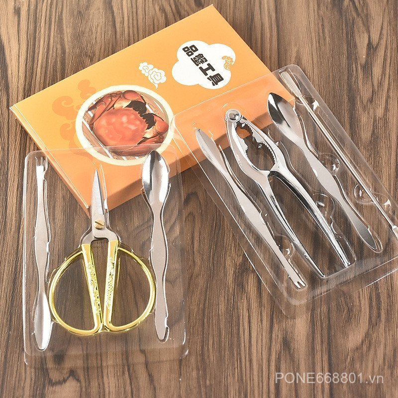 Thép không gỉ Ăn Cua Dụng Cụ Tám Mảnh Cua Bộ Ba Mảnh Thìa Cua Nĩa Cua Móng Vuốt Kẹp Cua Lông Cua Sea