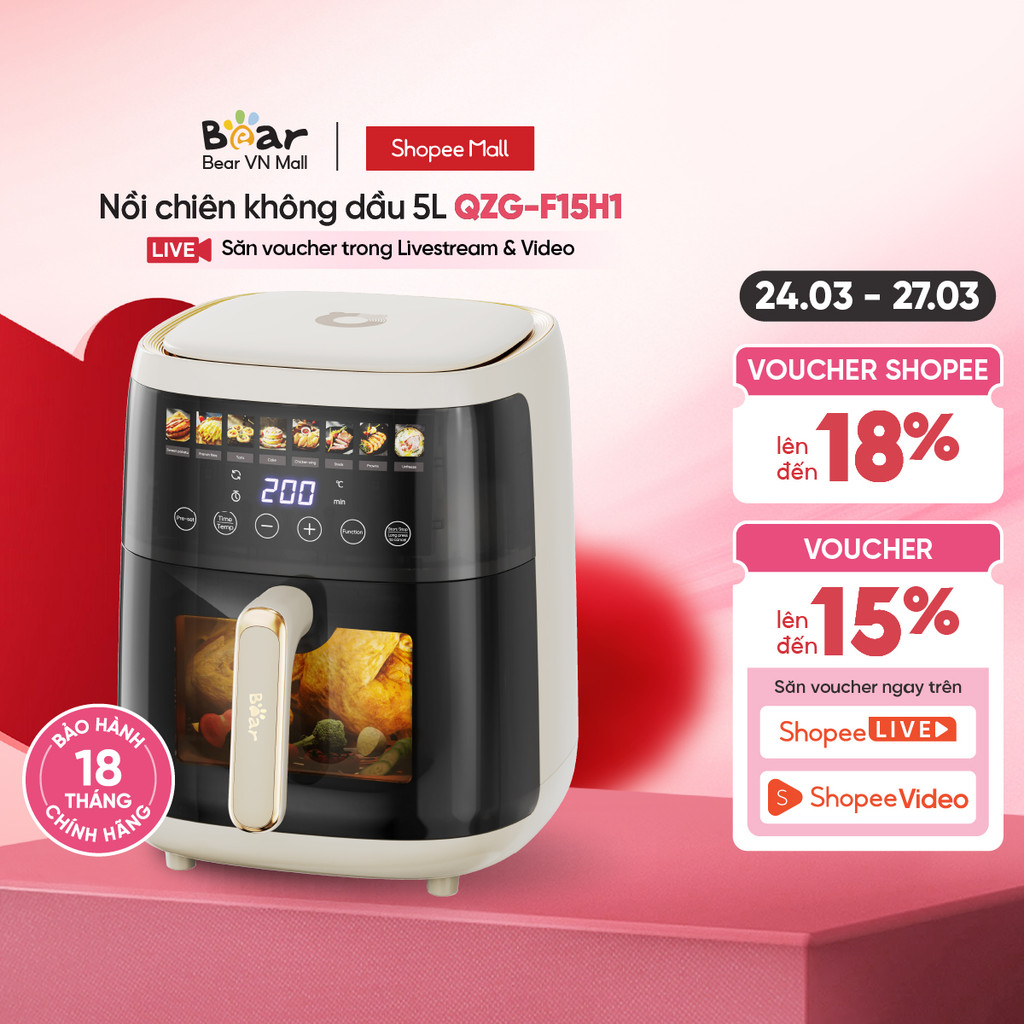 Nồi Chiên Không Dầu 5L Bear QZG-F15H1 - Hàng Chính Hãng