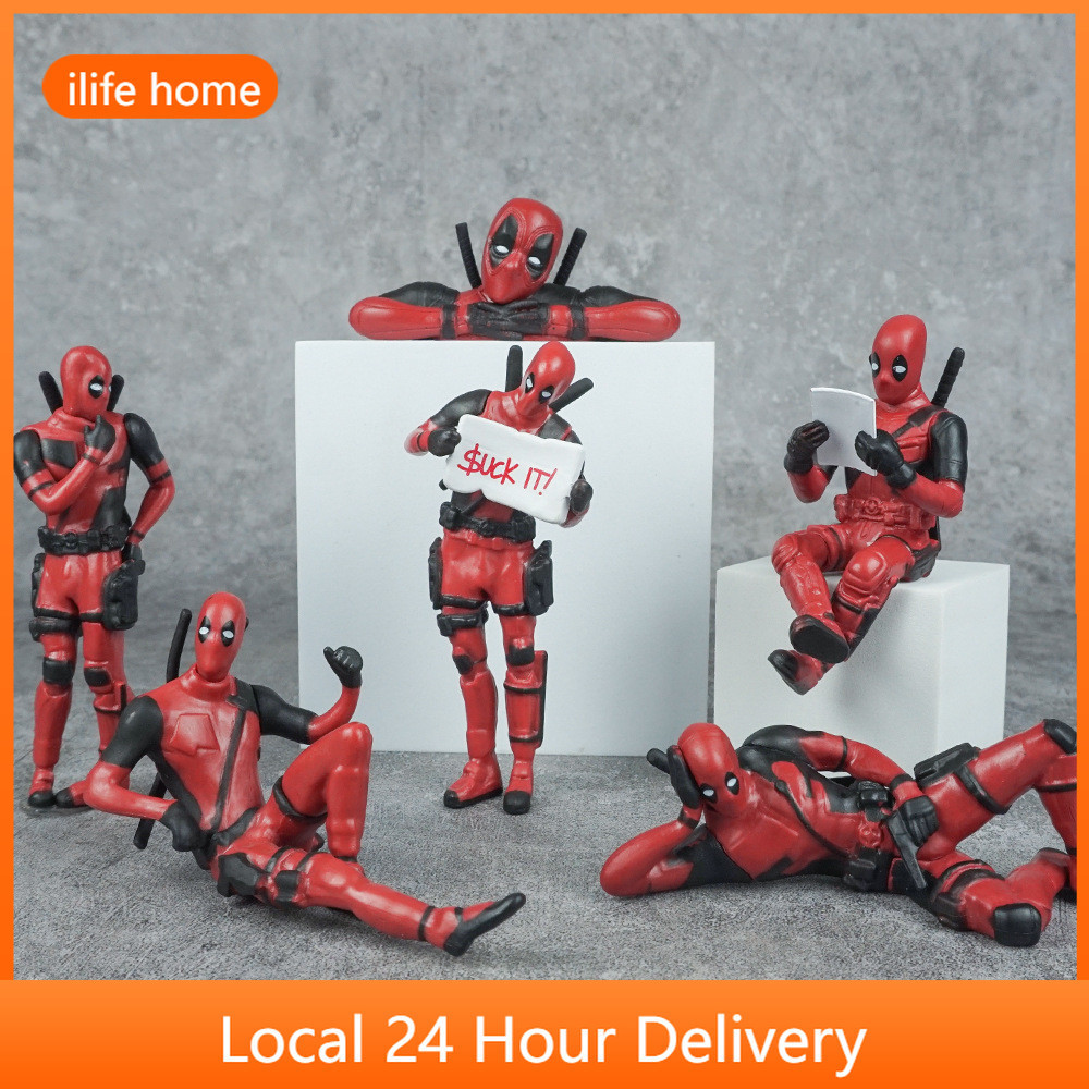 Vận chuyển từ Selangor 6 món/bộ Marvel Deadpool Cosplay Spider Man The Avengers Anime Figure COD sto