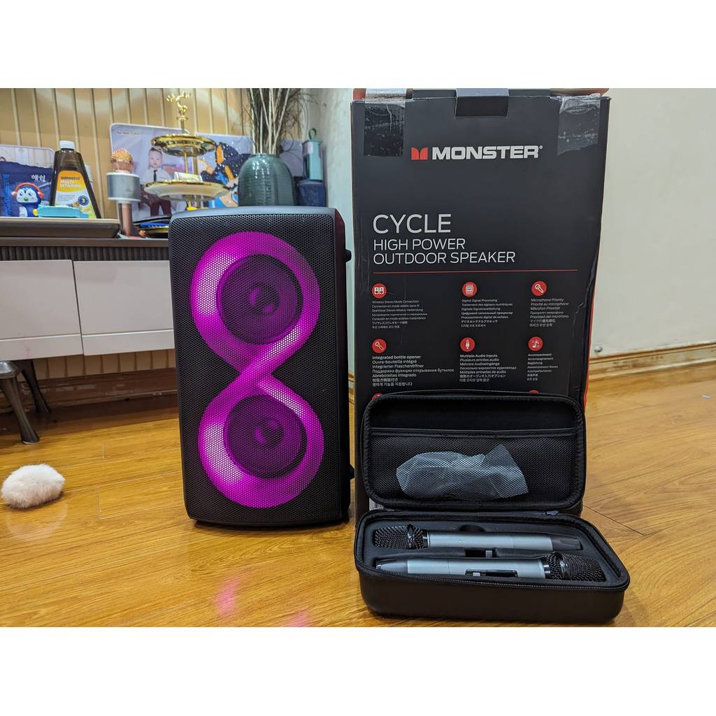 Loa Karaoke 2 Mic hãng MONSTER Cycle ( Mỹ), Công suất 80W, Bluetooth 5.1.Bảo Ngân audio