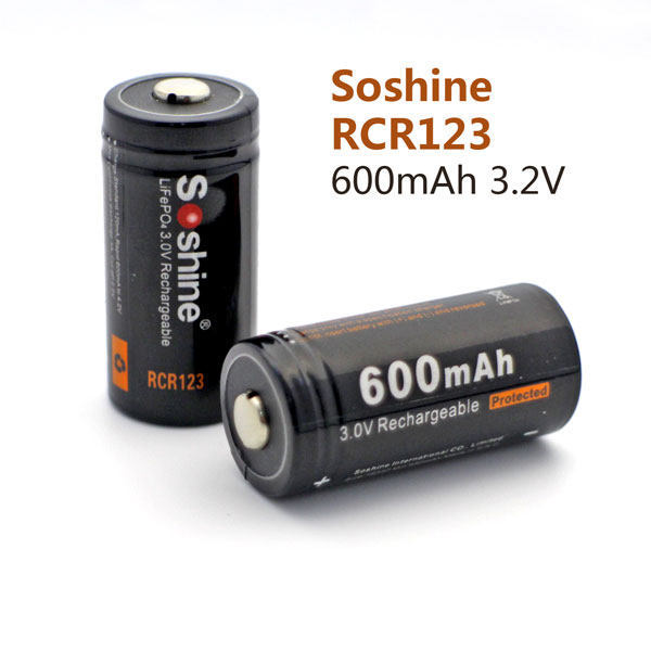Pin Lithium Phosphate Soshine CR123 16340 3.2V 600mAh có tấm bảo vệ iver16340
