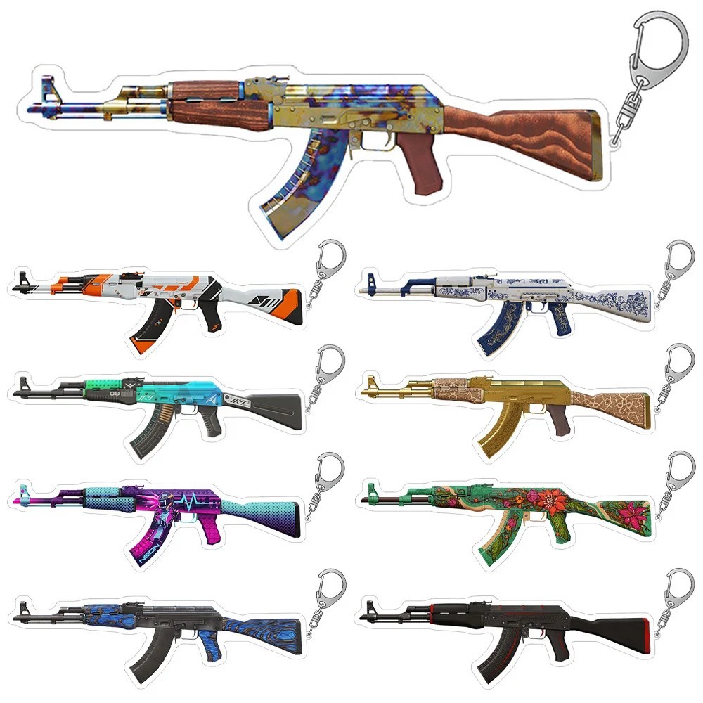 Móc khóa AK47 CS2 CSGO mica acrylic mô hình súng nhiều skin Redline Slate Wild Lotus trang trí balo 