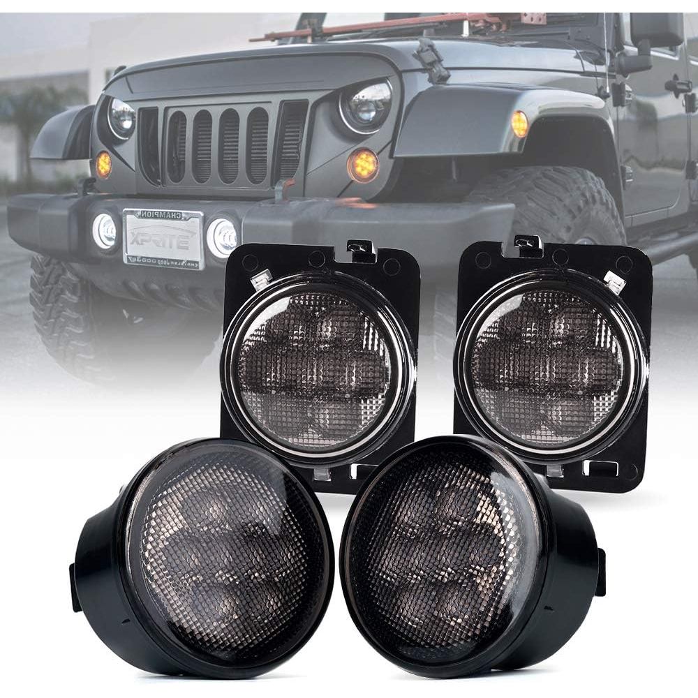 Bộ đèn báo rẽ ống kính khói Xprite & đèn đánh dấu bên Tương thích với Jeep Wrangler JK JKU Unlimited