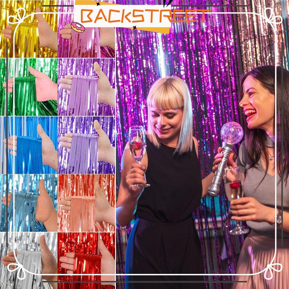 BACKSTREET Foil Fringe Tinsel Rèm, DIY 2M Foil Fringe Rèm, Trang Trí Nền Sáng Bóng Trang Trí Tiệc Nh