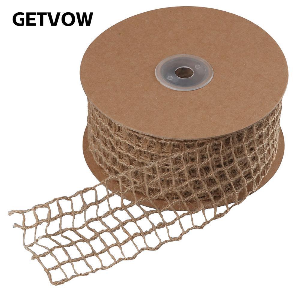 GETVOW 1 Cuộn Vải Bố Lưới, 10 Mét Mộc Mạc Có Dây Ruy Băng, Mở Dệt 2 Inch Đay Vải Ruy Băng Gói Quà