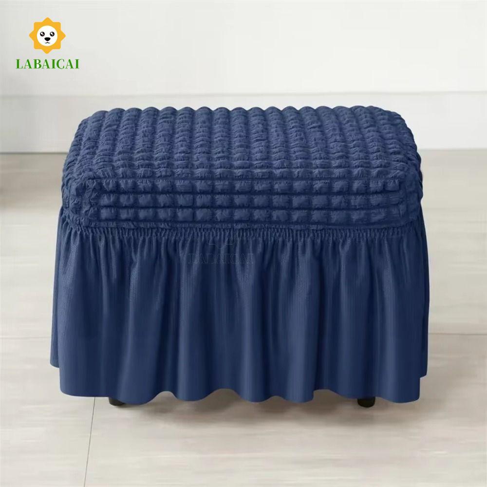 LABAICAI Ottoman Cover, Vỏ phân màu trơn đa năng, có váy co giãn mềm Seersucker Ottoman Protector Ho