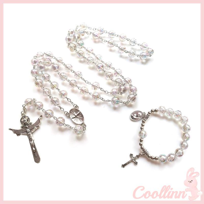 Catholic Rosary Necklace Pendants Bracelets Religious Acrylic Beads Chain