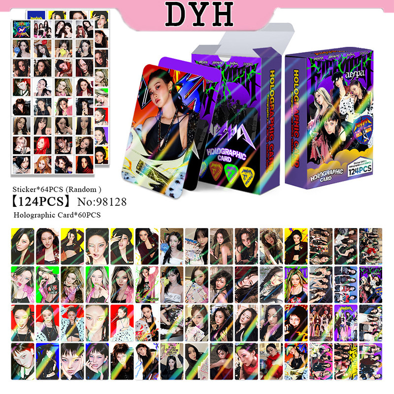 124 Cái / hộp aespa Photocards Holographic LOMO Thẻ Sticker KPOP Giselle Karina Winter NingNing Nhãn