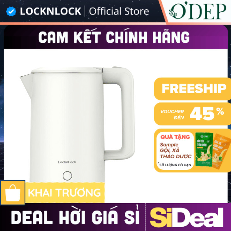 Ấm đun siêu tốc LocknLock EJK728IVY 1.7L 1850-2200W, Hàng chính hãng, Nút kéo mở nắp - SIDEAL SIA