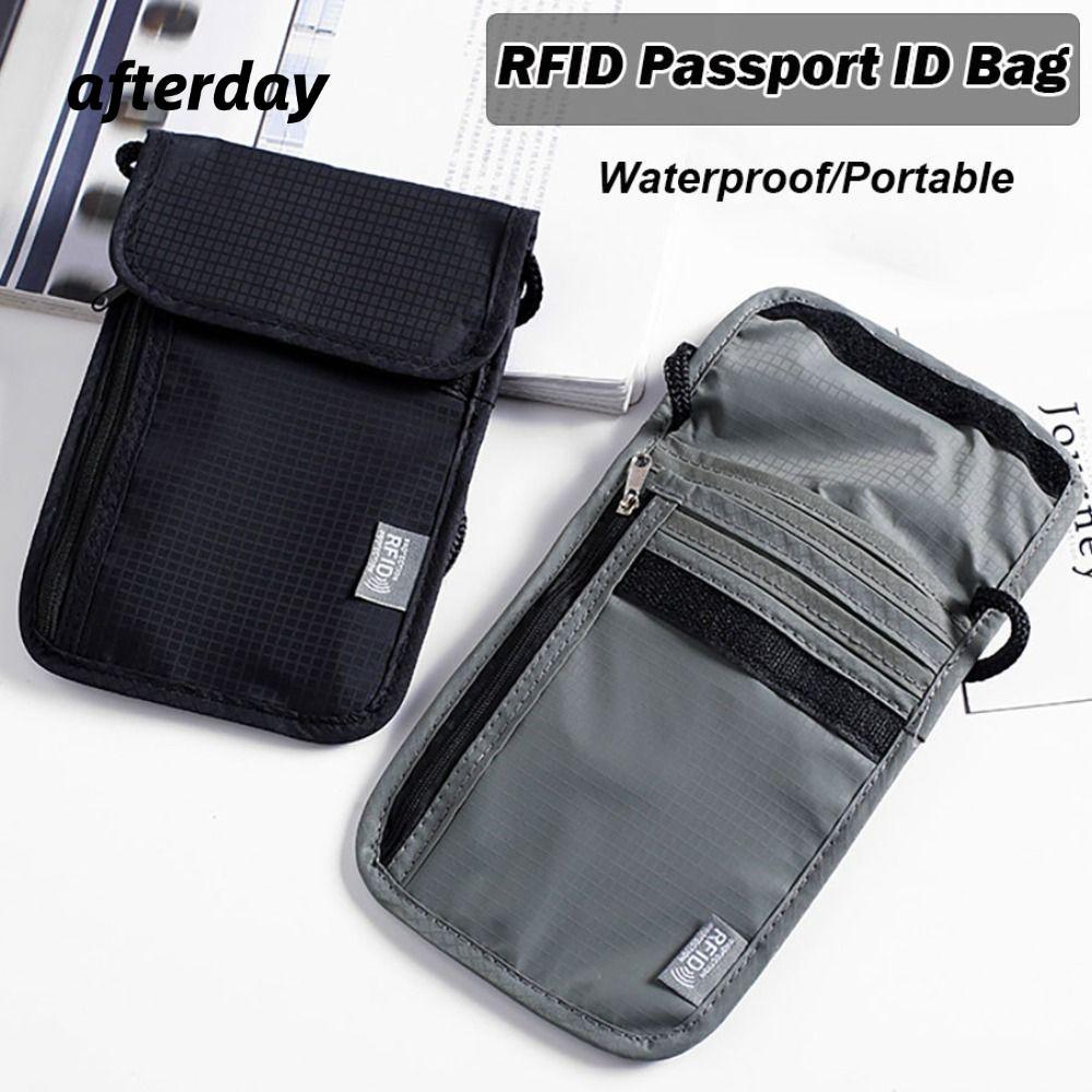 AFTERDAY568 Túi ID hộ chiếu RFID, Túi đựng tài liệu chống nước bằng Nylon, Ví đa chức năng Unisex Na