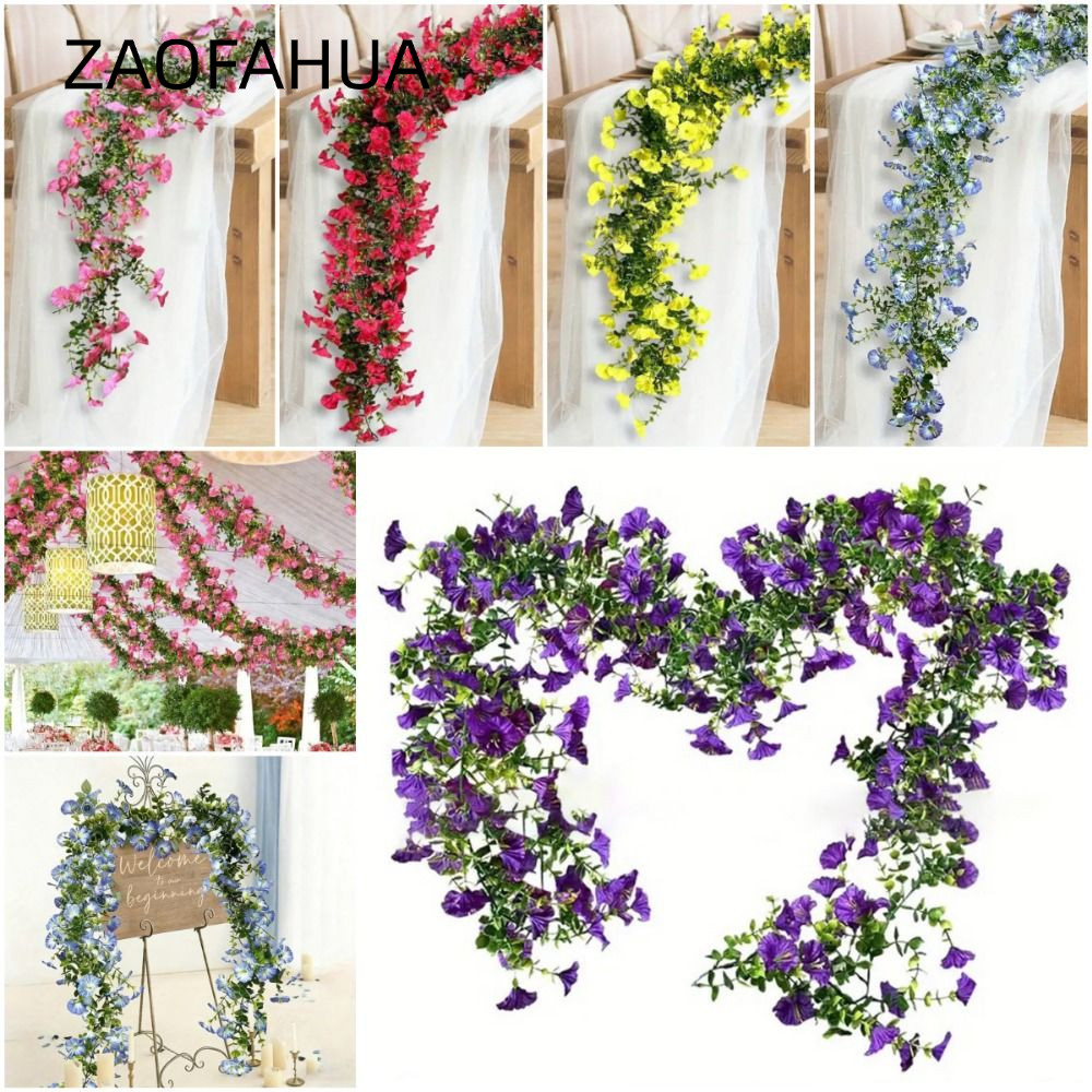 ZAOFAHUA Sống Động Như Thật Morning Glory Vine, Lá Xanh DIY Morning Glory Hoa Nhân Tạo, Phụ Kiện Hoa