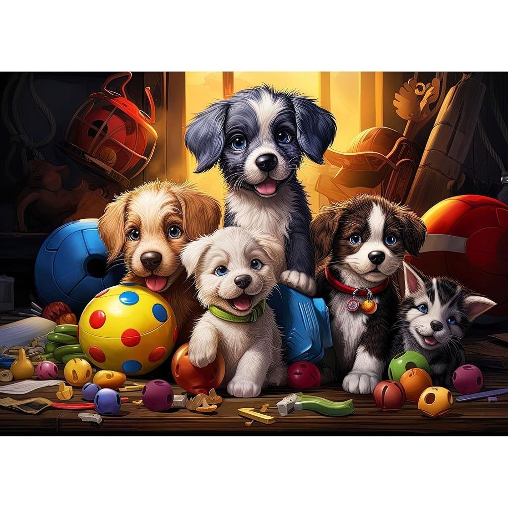 Câu đố ghép hình Five Little Pups, Câu đố 1000 miếng dành cho người lớn, Câu đố chó vui nhộn, Câu đố