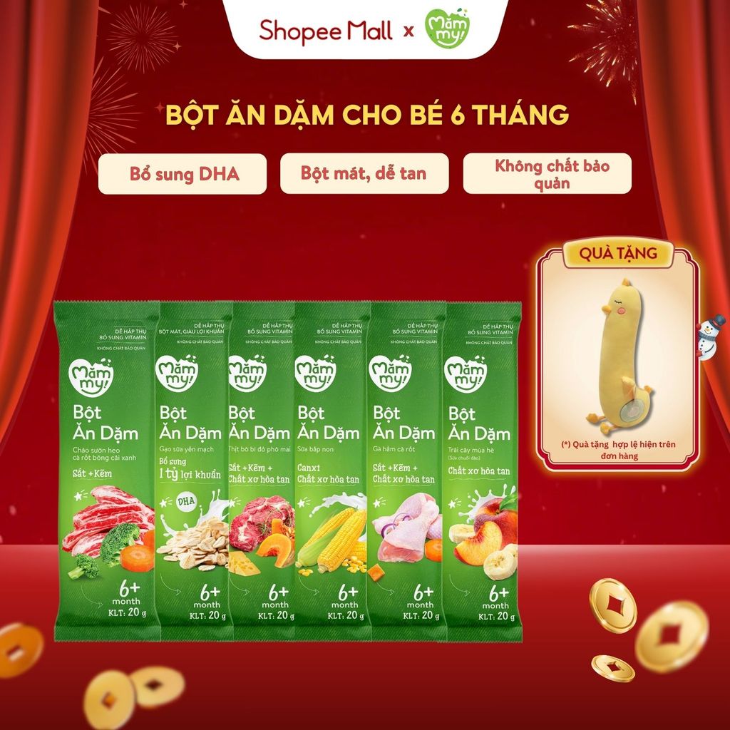 Combo 6 gói bột ăn dặm cho bé từ 6 tháng bột sữa yến mạch, sữa bắp non, trái cây mùa hè, cháo sườn h