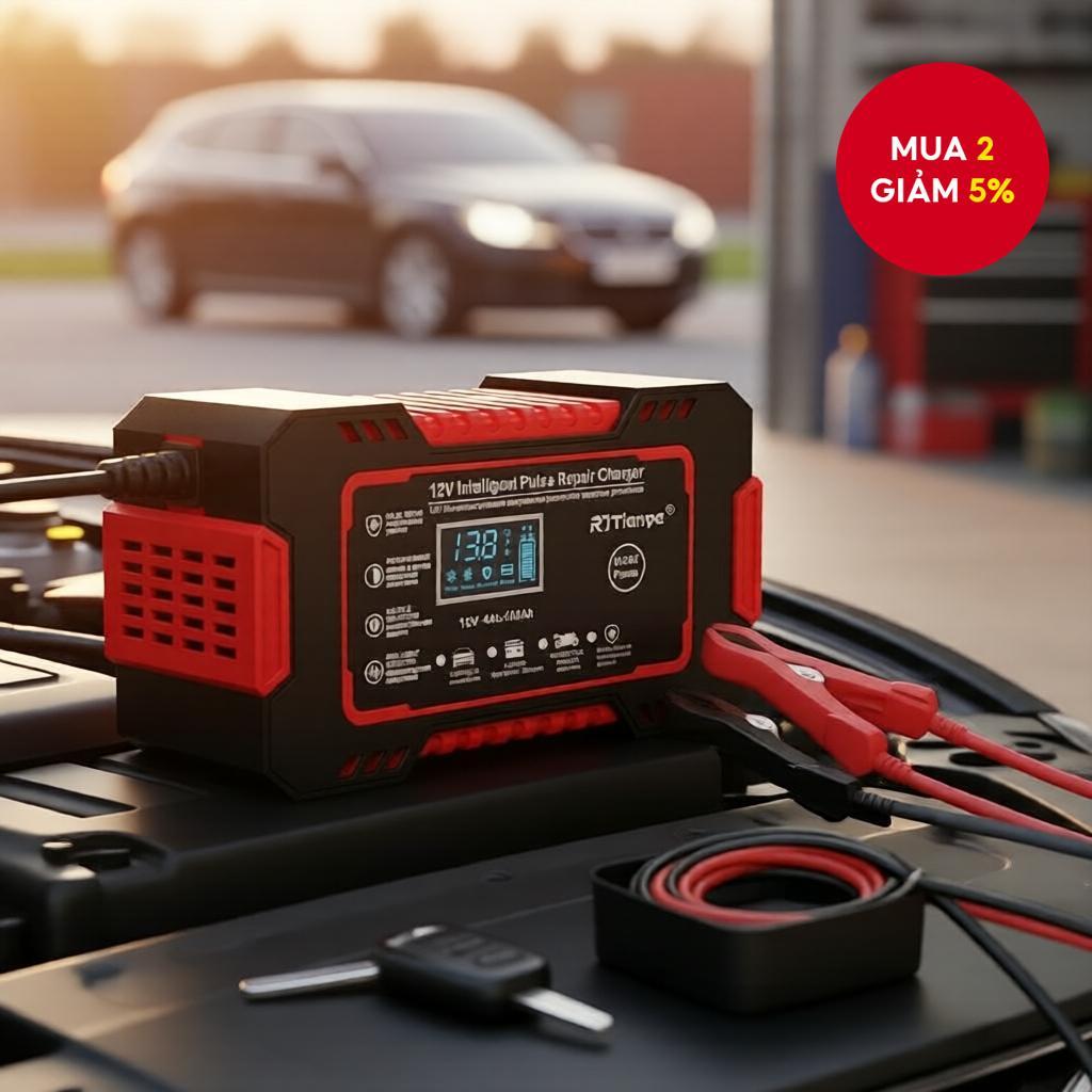 Bộ sạc và bảo dưỡng pin ô tô 12V, khử sulfat thông minh 4Ah-100Ah, có bù nhiệt độ.