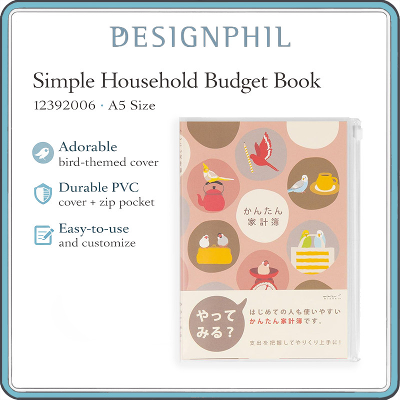 Midori A5 Monthly Budget Book – Cute Household Expense Tracker & Planner Notebook with PVC Zip Cover