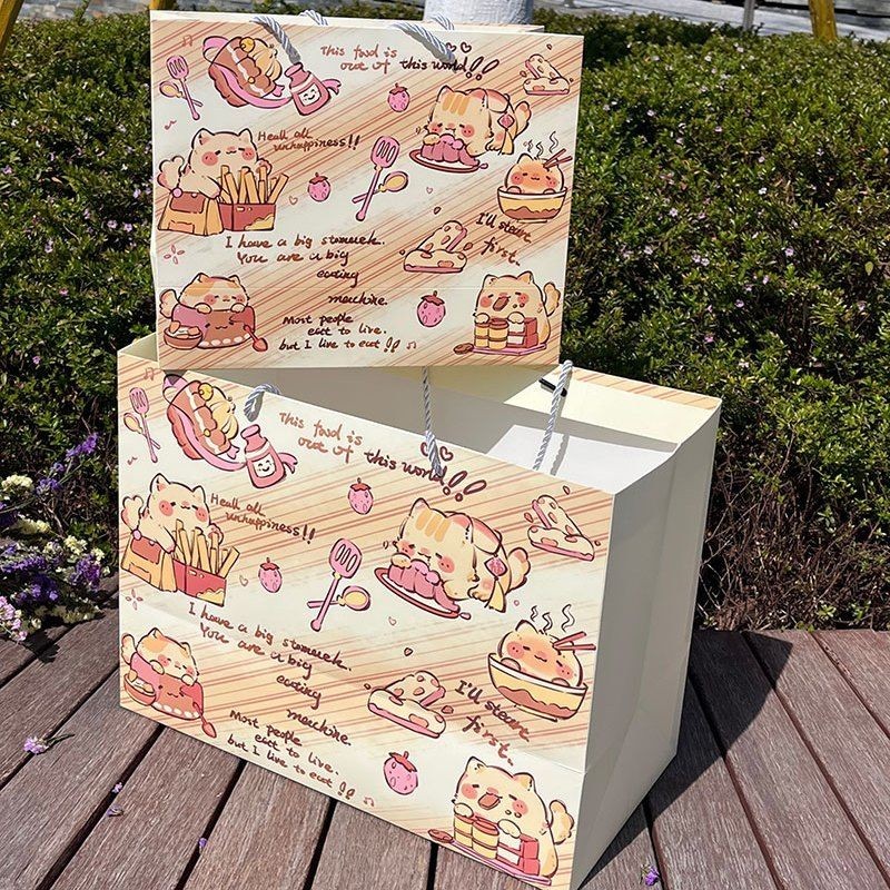 Ins Phong Cách Túi Giấy Kraft Túi Quà Tặng Túi Tote Giấy Kraft Hoạt Hình Dễ Thương Túi Giấy Tote Túi