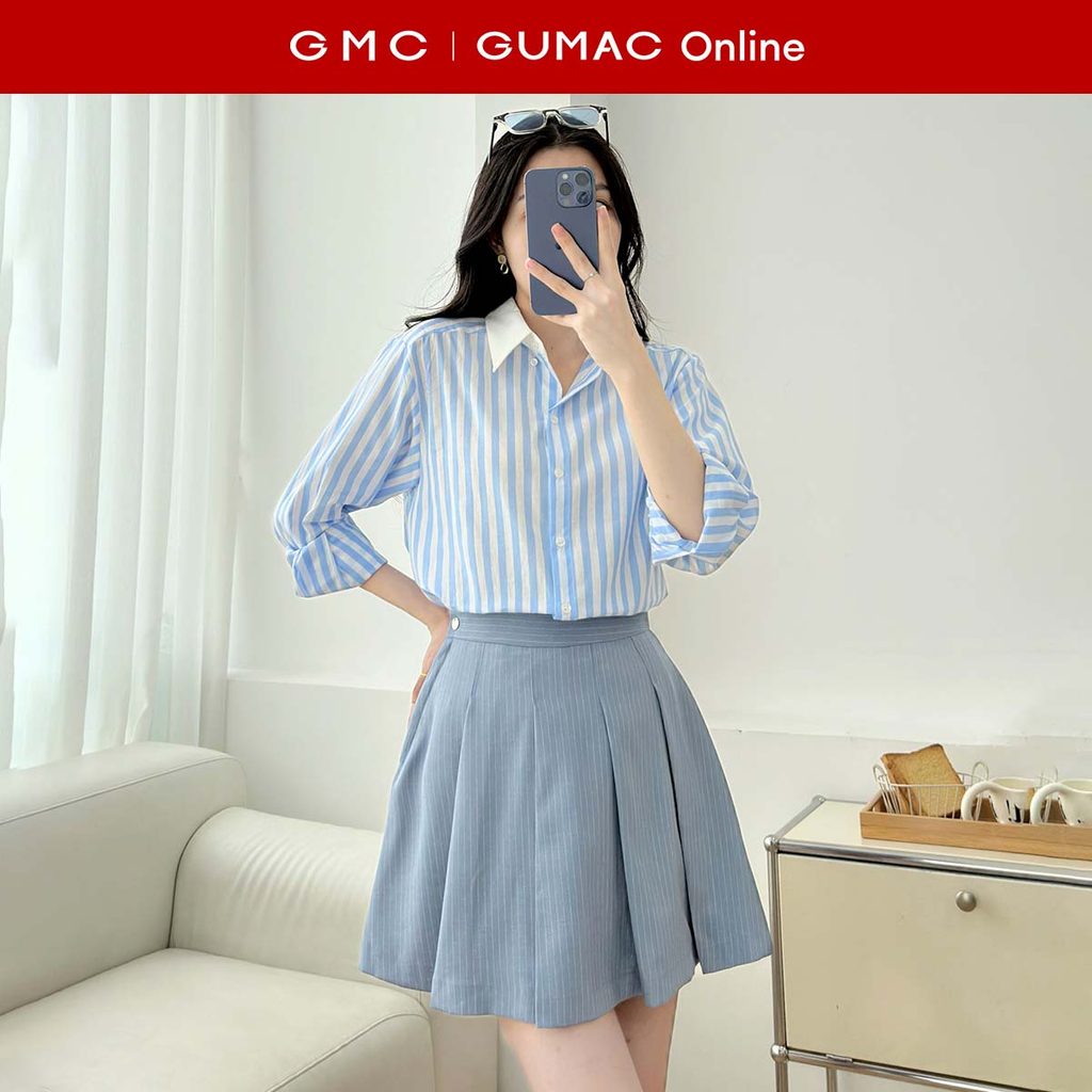 [MUA 2 GIẢM 25K] Áo sơ mi nữ tay dài sọc bản to phối cổ trắng rã đô sau công sở thời trang Gmorning 