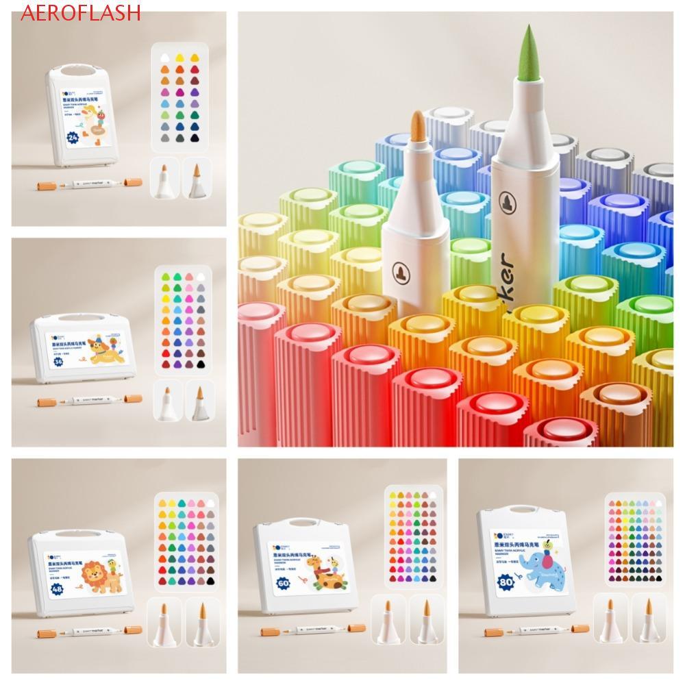 AEROFLASH Dual Tip Brush Acrylic Paint Marker, Hook Liner Archival Ink 24 / 36 / 48 / 60 / 80 Màu Bú